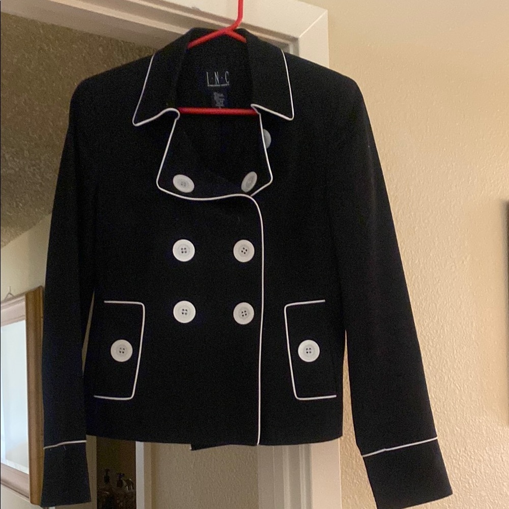 INC International Concepts Black and White Blazer with Textured Fabric